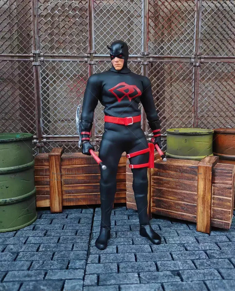 DK Studio 1/12 Scale Black Night Fighter Super Hero Movable Cloth Action Figure Red Belt Accessory 6