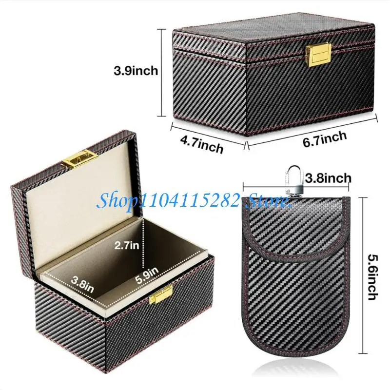 Premium Leather Textured Box And Two Blocking Pouches For Securing Keyless Entry Vehicle Access Devices
