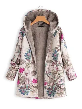 Chaquetas con capucha y estampado Floral para mujer, abrigos acolchados de terciopelo, Parkas femeninas acolchadas de algodón de gran tamaño Vintage, novedad de invierno de 2024