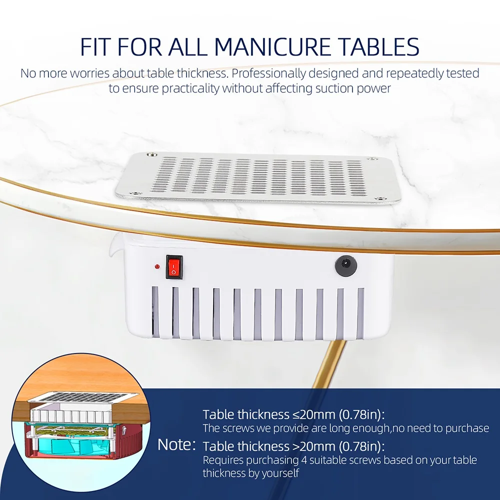 Collettore di polveri per unghie professionale con filtro Aspirapolvere per unghie da tavolo incorporato Unghie in gel Collettore da scrivania per manicure per unghie
