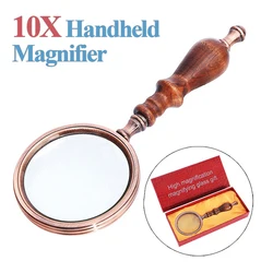 Lente d'ingrandimento portatile 10X 75mm manico in legno lente d'ingrandimento Vintage lente d'ingrandimento portatile con manico retrò lente d'ingrandimento con confezione regalo