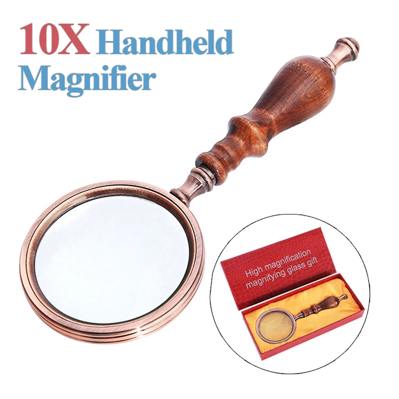 10X 75mm Handheld Magnifier Wooden Handle Vintage Magnifying Glass Portable Retro Handle Magnifier Eye Loupe Glass With Gift Box