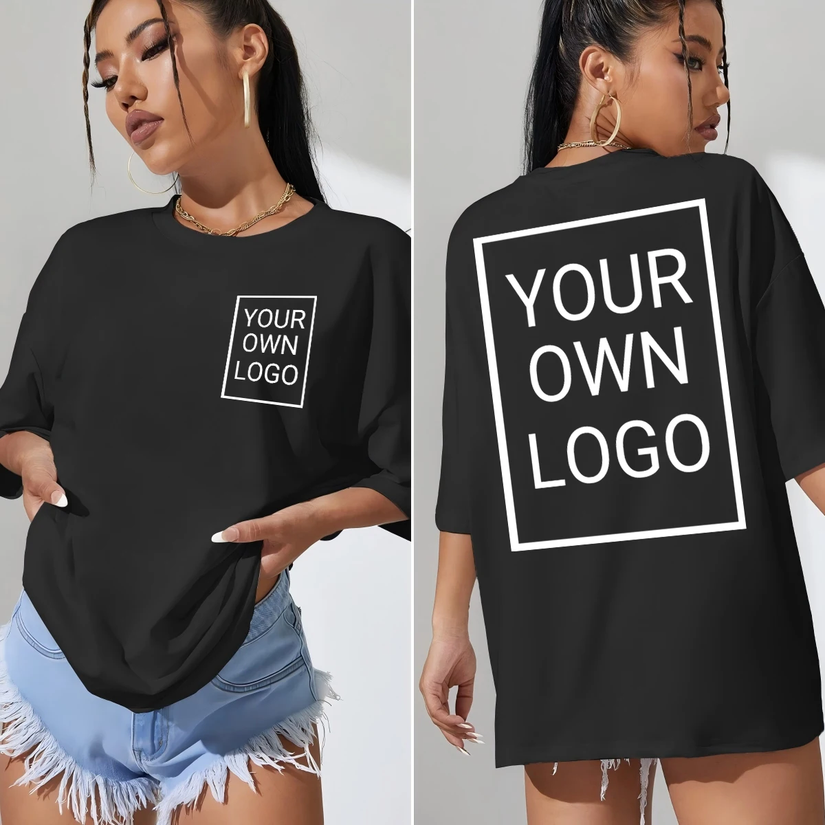 Doppelseitiges individuelles Logo Bild Damen T-Shirt Sommer Y2K Lose kurze Ärmel Bequeme T-Shirts Rundhalsausschnitt DIY T-Shirts
