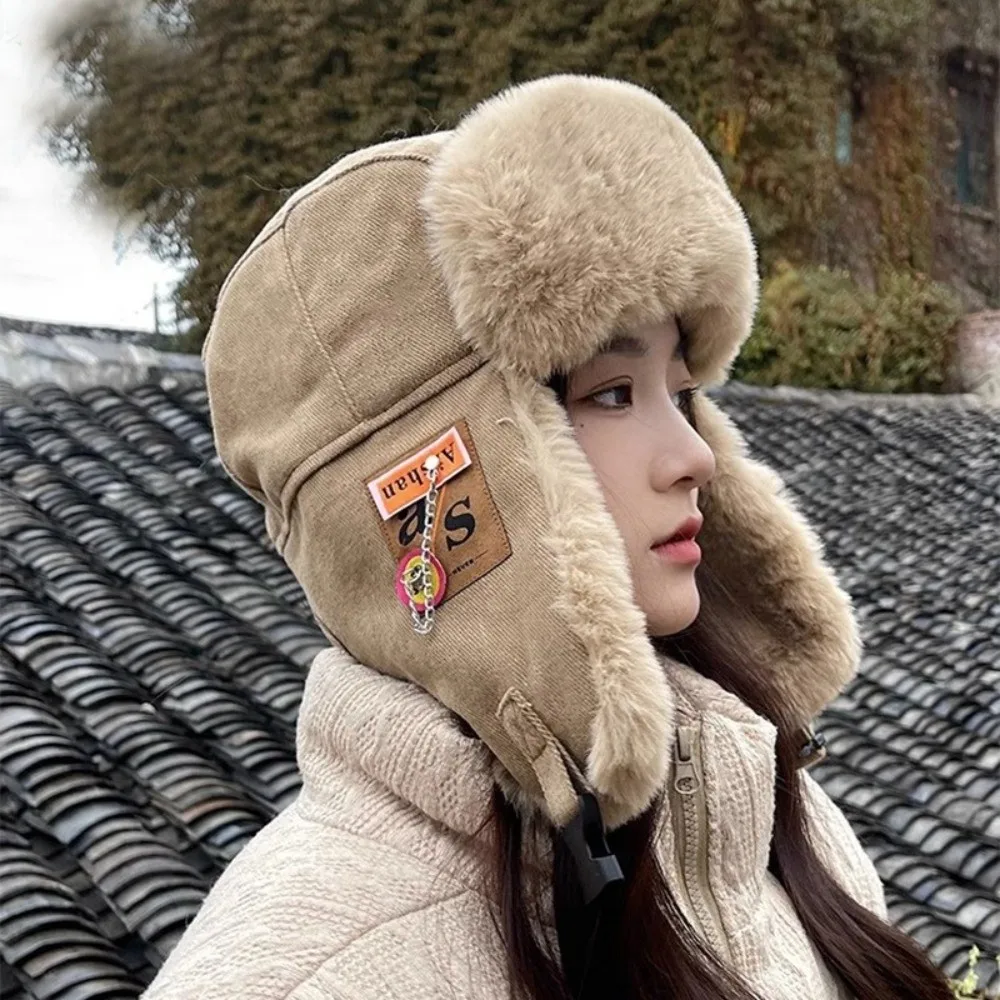 Fashion Thick Bomber Hat with Ear Flaps Faux Fur Winter Hat Waterproof Keep Warm Ski Hat Male