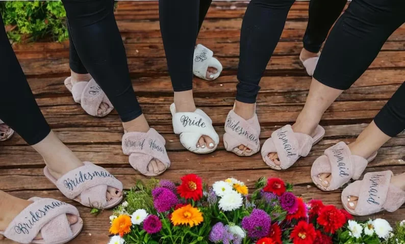Custom Fluffy Slippers Set for Bridal Party | Personalized Soft Bridesmaid Slippers | Bachelorette Party Gifts | Fluffy Slippers view 5