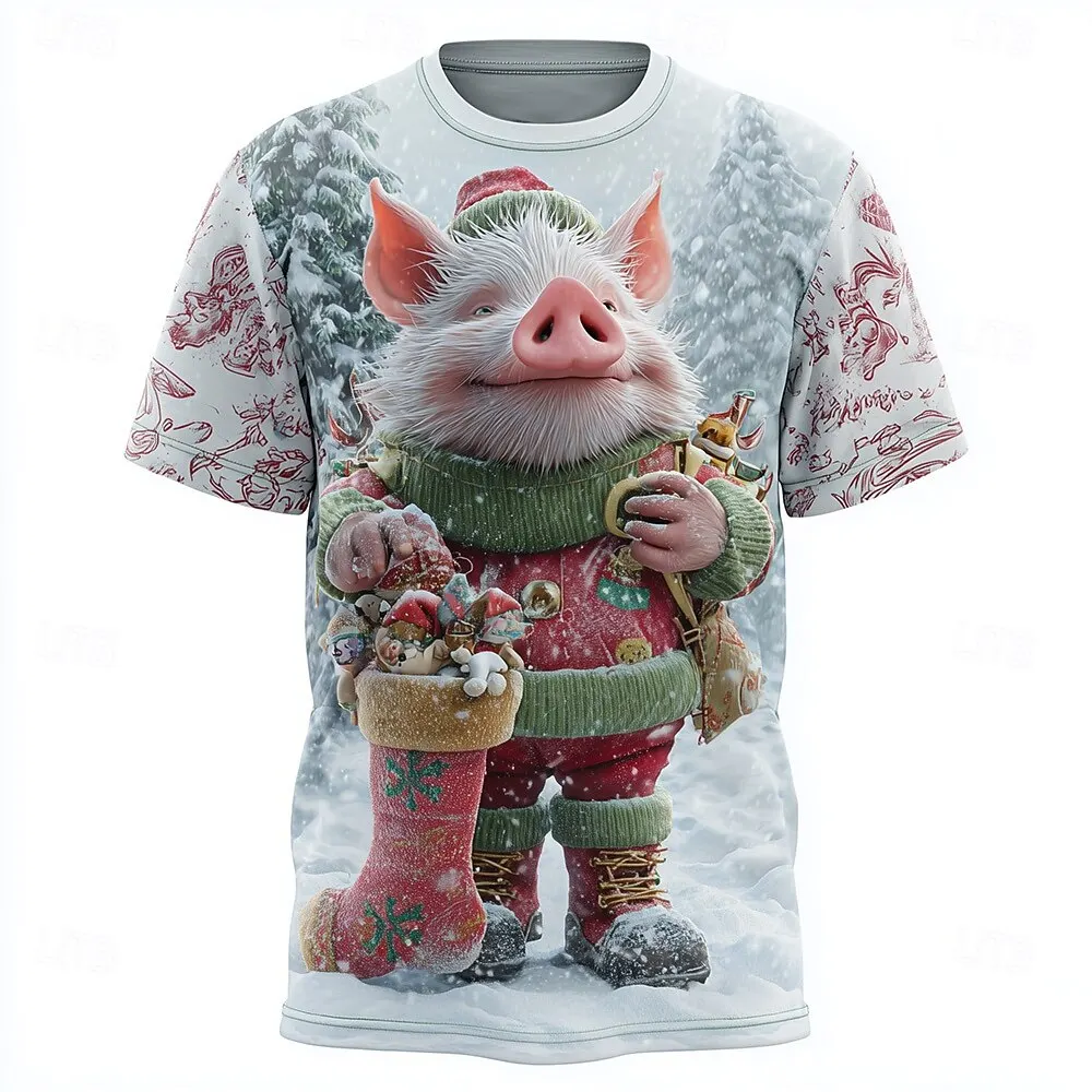 3D طباعة عيد الميلاد لطيف خنزير الجرافيك تي شيرت الأزياء التصميم الإبداعي فضفاض عارضة المحملات مهرجان حزب جولة الرقبة قصيرة الأكمام أعلى