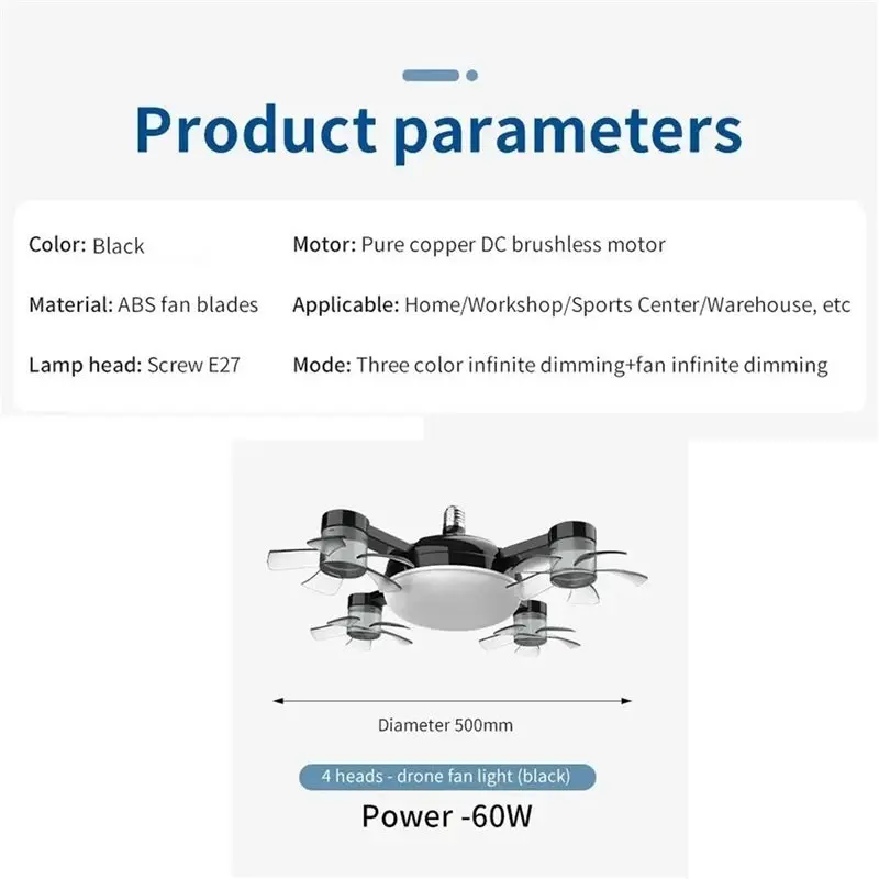 A11R 2X Fan Light 2-In-1 Drone Design Ceiling Fan Light 60W With Remote Control For Entrance Hall Family Corridor A