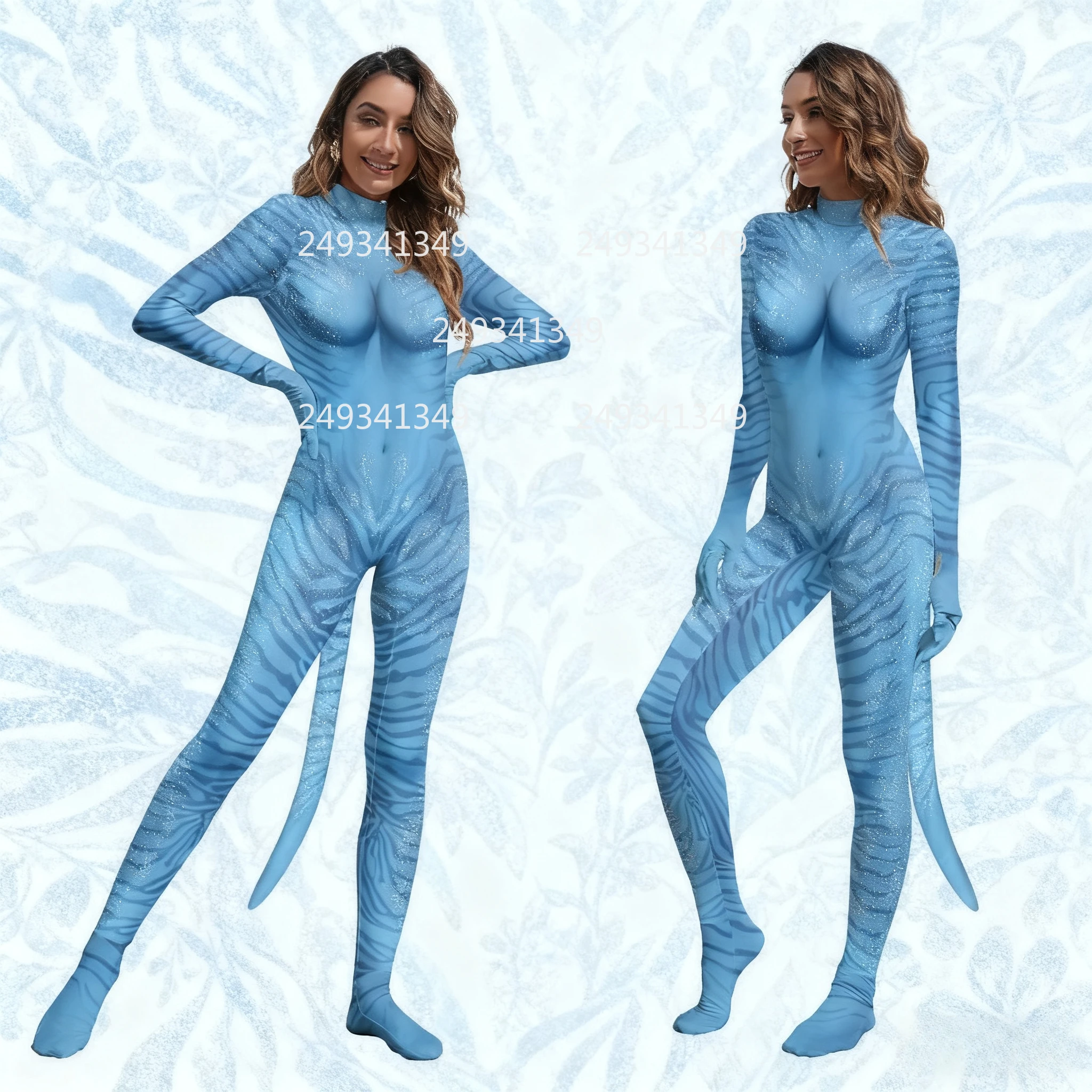 

Women Avatar Cosplay Costume Carnival Novelty Bodysuit with Tail 3D Print Disguise Outfit Crotch Zipper Spandex Zentai Catsuit