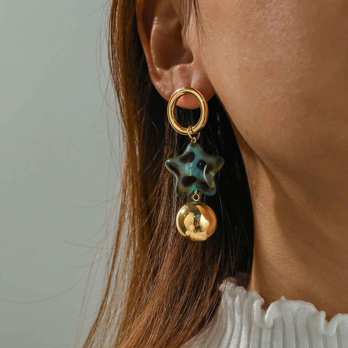 

Elegant Charming Resin Star Drop Earrings 18K Gold Plated Stainless Steel Trendy Women's Dangle Earrings Fashion Jewelry Gifts