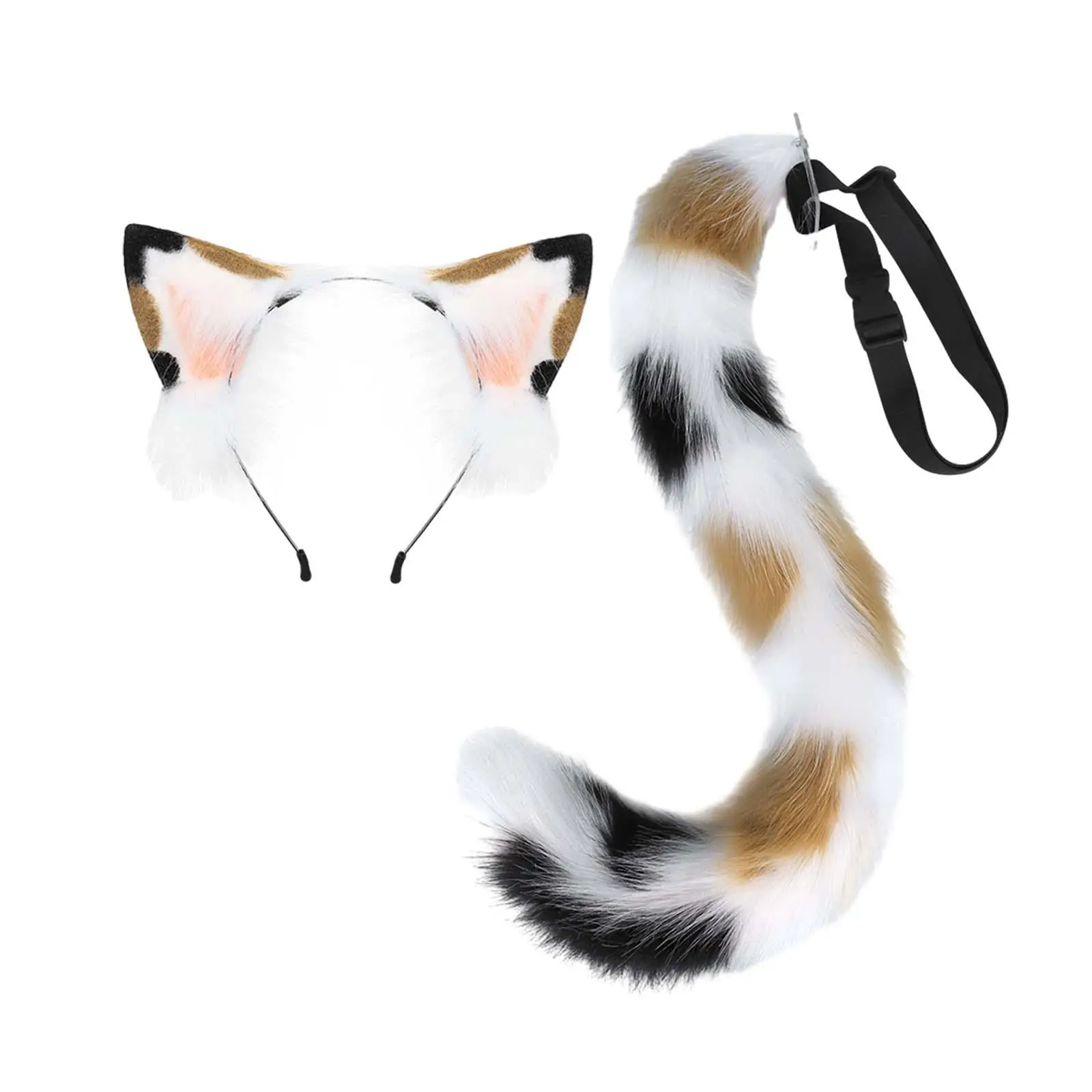 Orelhas de gato Headband e cauda longa Hair Hoop, adereços extravagantes Cosplay, orelhas de animais para o desempenho do baile de baile