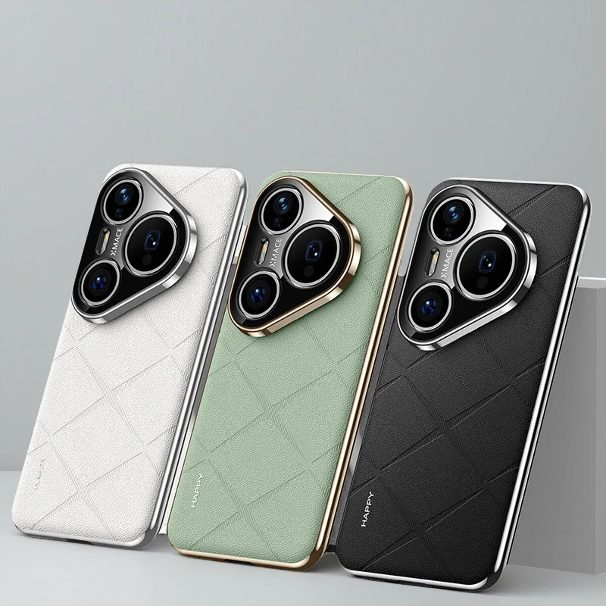 

Trendy 3D Plaid Vegan Leather Case For Huawei Pura 70 Pro+ Plus 80 Ultra Cover Luxury Durable Porcelain Electroplating PC Frame