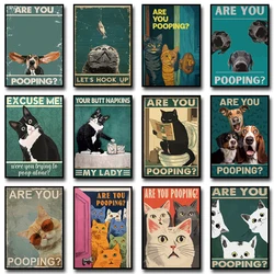 Are You Pooping Posters Bathroom Funny Bathroom Sign Canvas Painting Cute Black Cat Print Wall Art Picture Toilet Decoration
