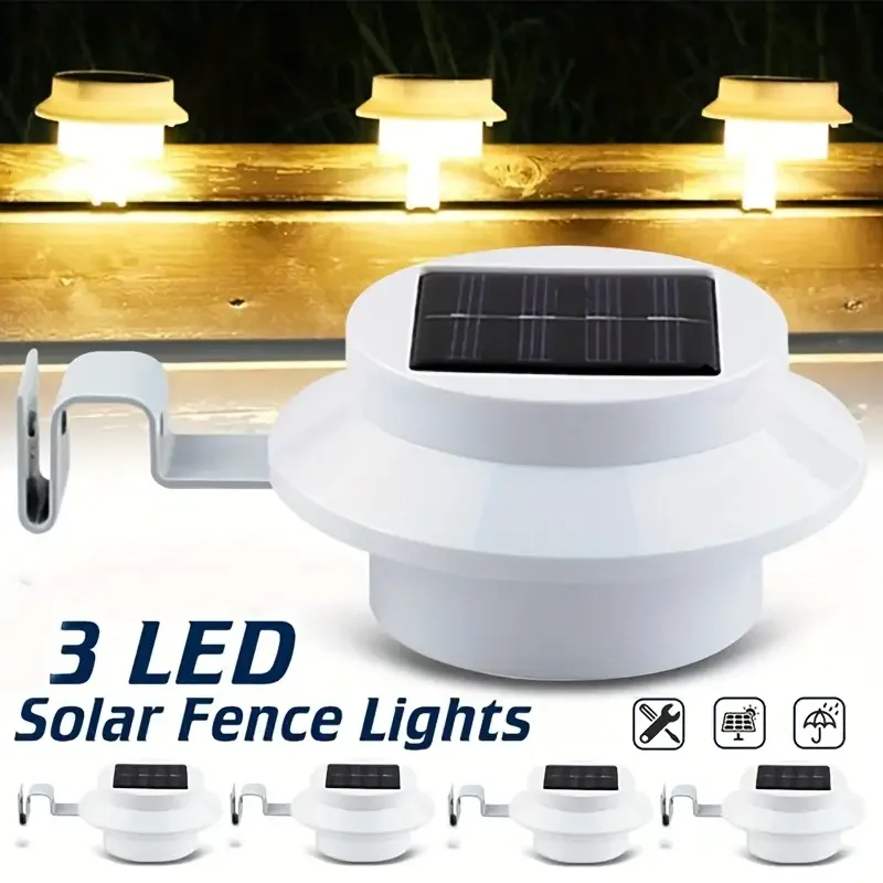 3 LEDSolar LED Fence Lights Outdoor Decor Lights Semi-Embedded Installation for Garden Courtyard Deck Railing Pathway Patio Wall