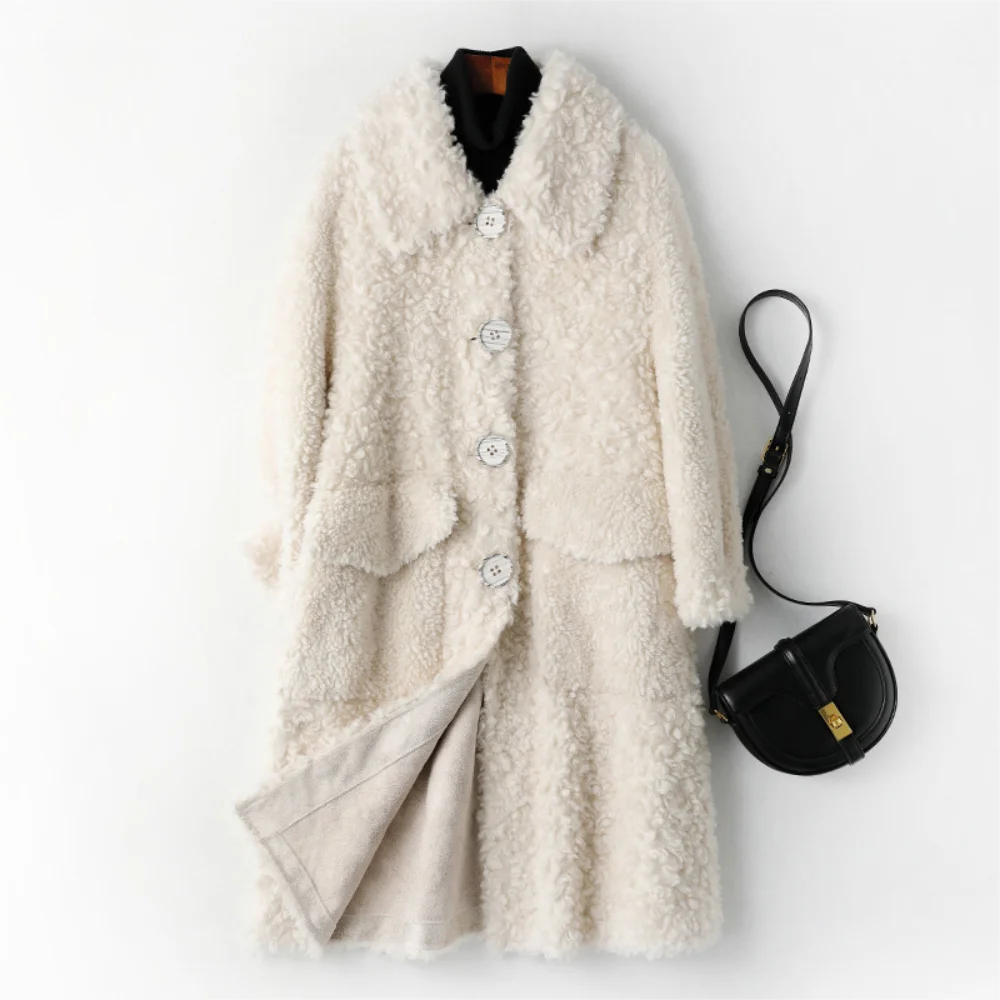 karaoke lamb wool medium long sheep sheared wool coat women\'s composite fur