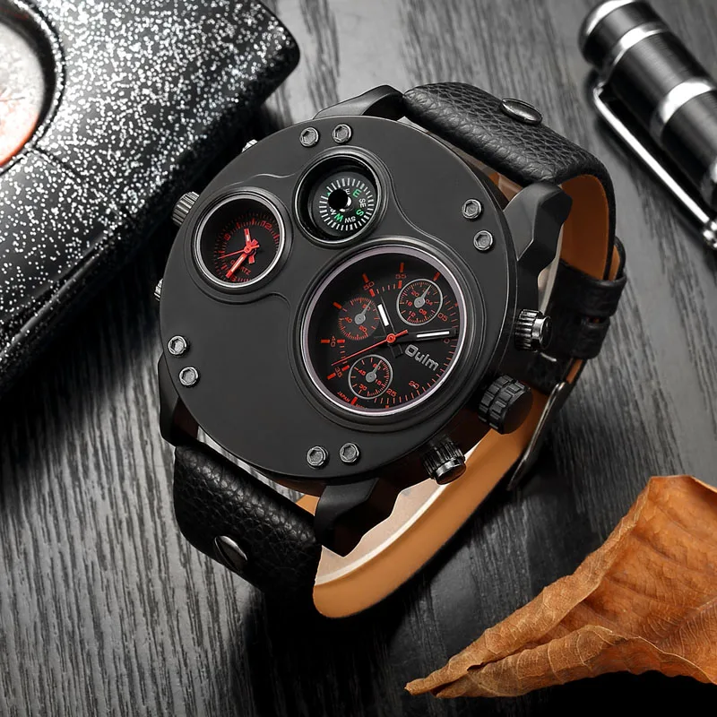 

Oulm Men's Dual Time Zone Quartz Watch - Bold Large Dial, Stylish and Unique Design, Precise Movement, Comfortable Watch - Perfect for Globetrotters and Fashion Enthusiasts, the Best Gift for Him