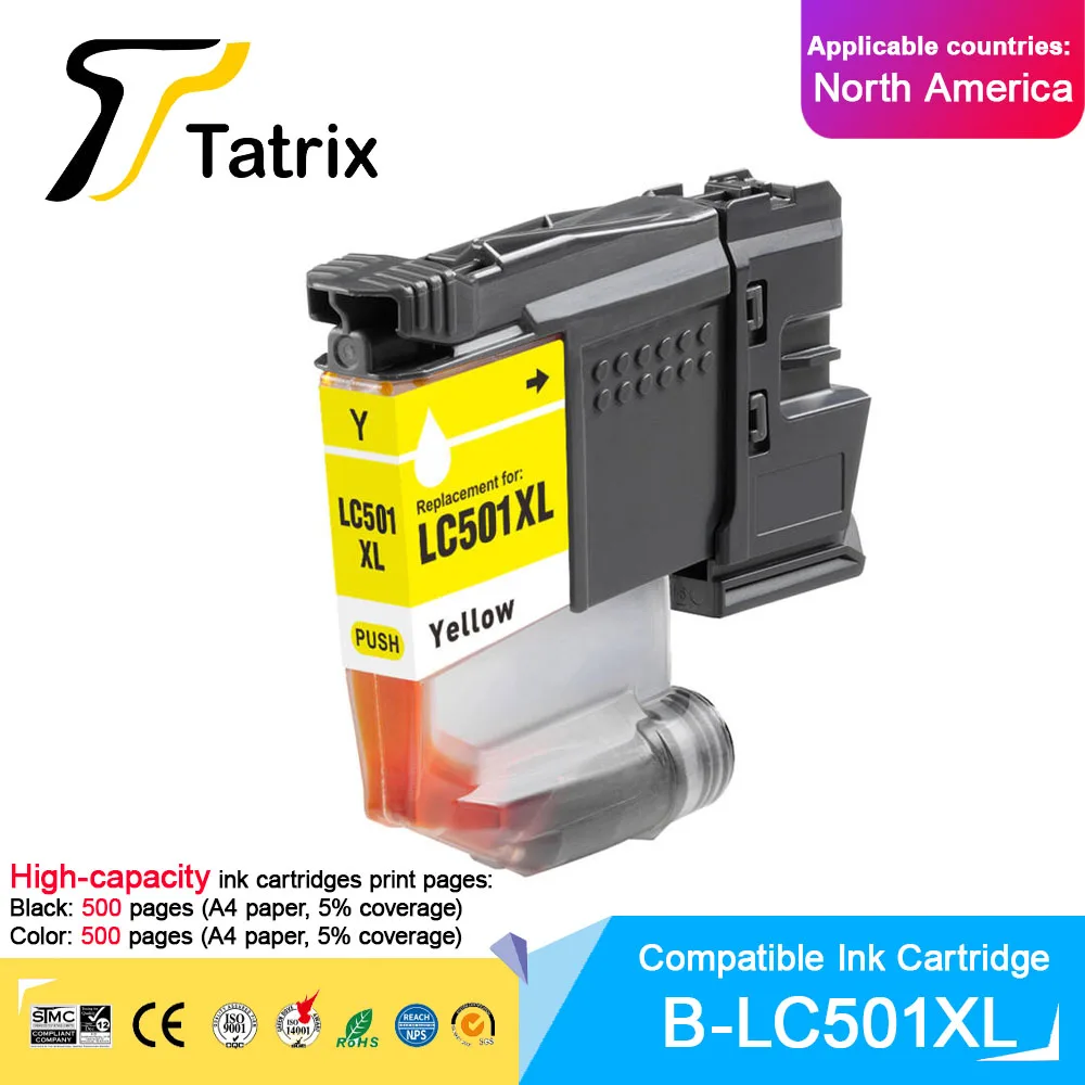 خرطوشة حبر متوافقة مع الألوان المميزة LC501XL LC501 ذات سعة عالية من Tatrix للطابعة Brother MFC-J1260W J1310DW MFC-J4350DW