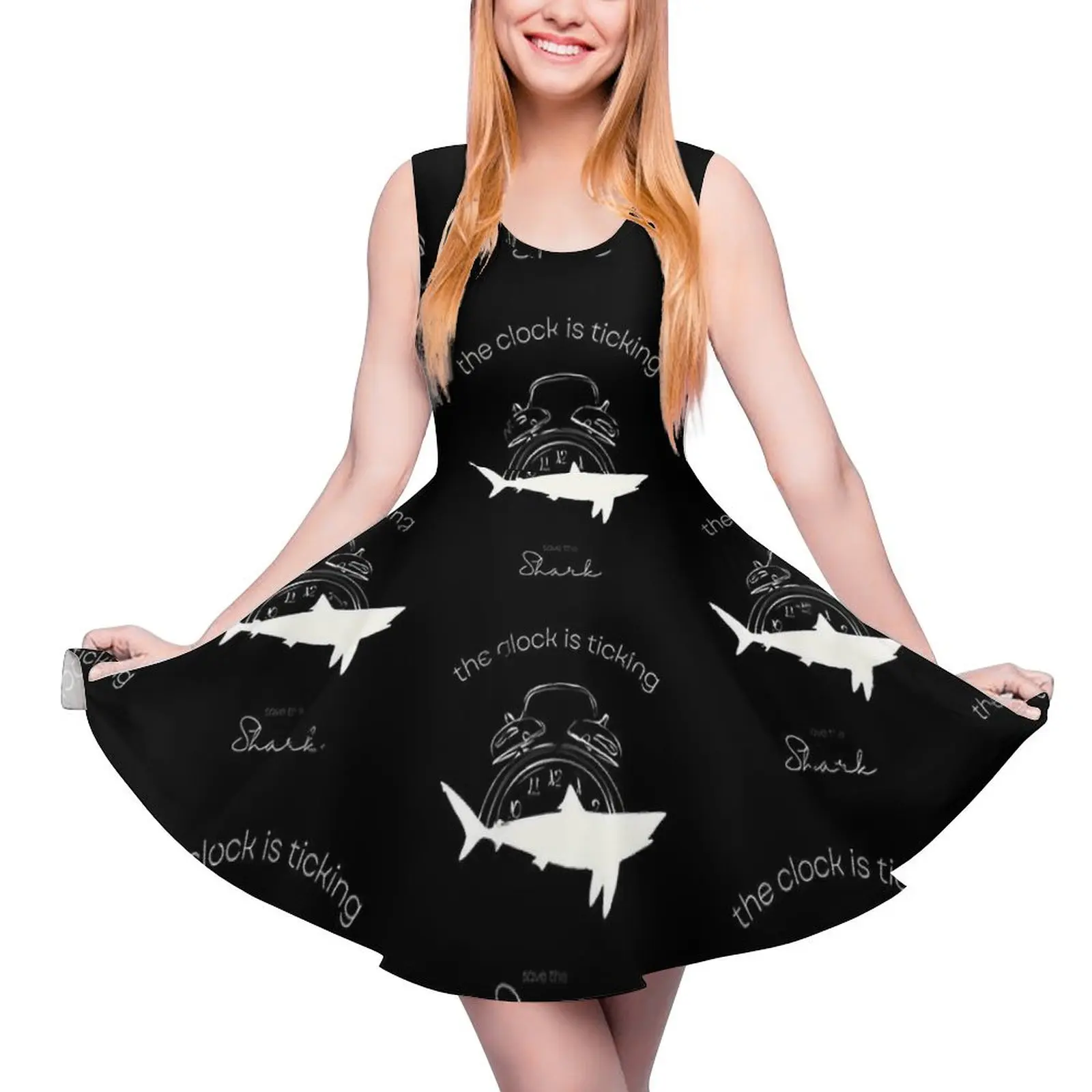 Save The Sharks Dress The Clock Is Ticking Sexy Dresses High Waist Aesthetic Oversized Skate Dress Women Design Vestido