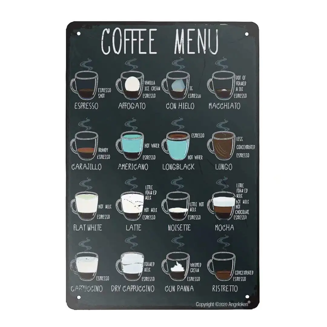 

Angeloken Vintage Metal Sign Vintage Tin Sign Coffee Menu Sign Plaque Poster Cafe Wall Art Gift 30. 48x20.32cm