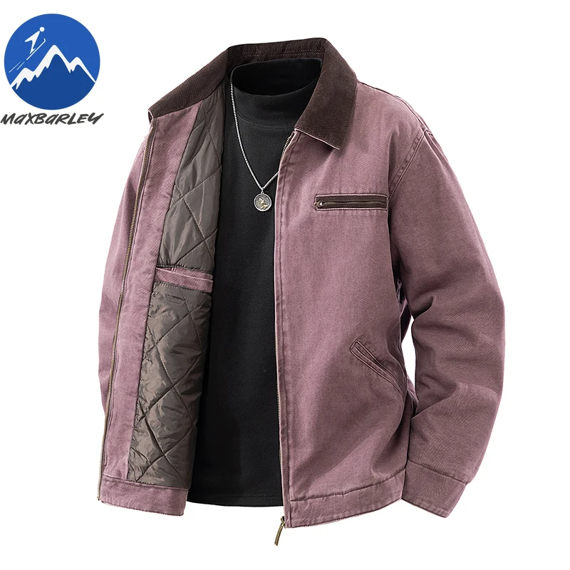 Men Quilted Jacket Vintage American Style Street Windproof Tooling Coat Casual Lapel Outdoor Riding Thickened Warm Winter Parka