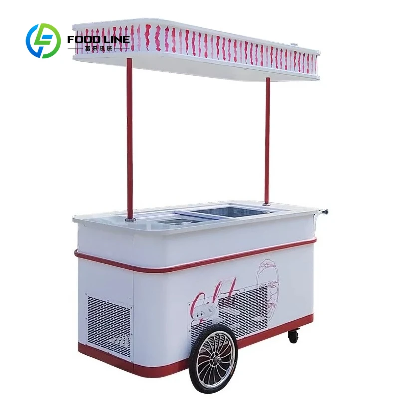 Customized Professional Hand Pushed Stainless Steel Food Cart Heavy Duty Mobile Snack Cart for Street Food Business portable