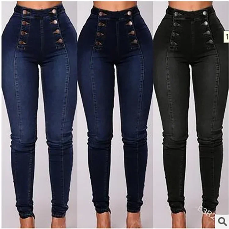 

Denim Pencil Pants Women Vintage Jeans High Waist Washed Double Breasted Pockets Basics Ankle Length Trousers 2025 Streetwear