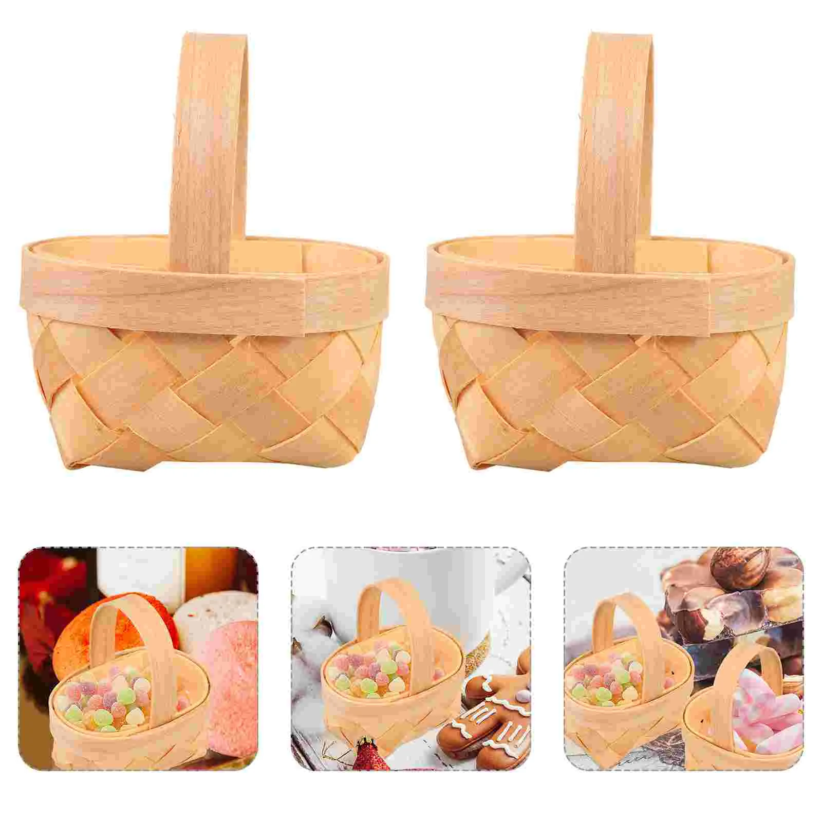 20 Pcs Wood Chip Candy Hamper Mini Basket Fruit Flower Girl Wicker Holder Small Woven Baskets Chocolate Gift Wooden Child