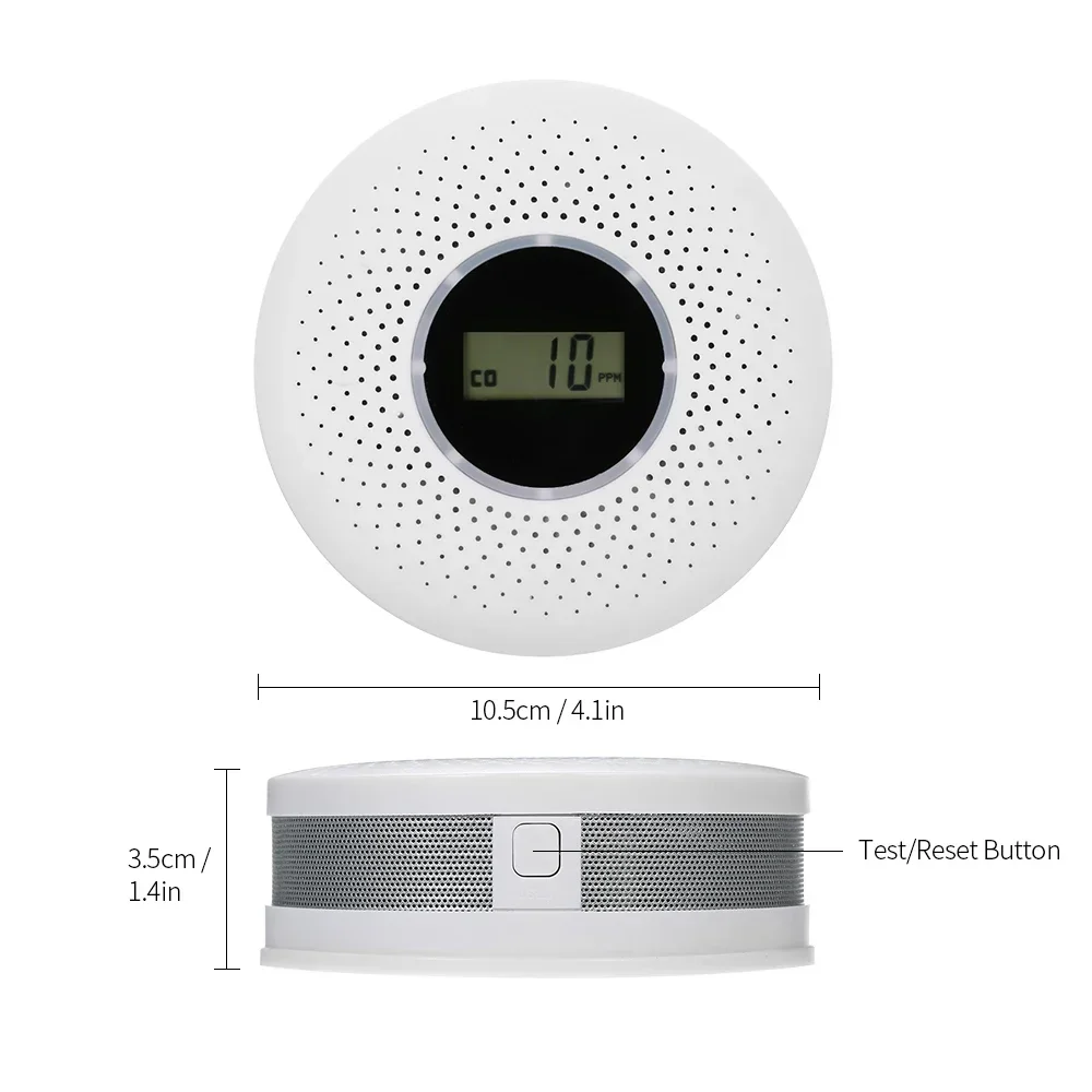 ESCAM 2 in 1 LCD Display Carbon Monoxide & Smoke Combo Detector Battery Operated CO Alarm with LED Light Flashing Sound Warning