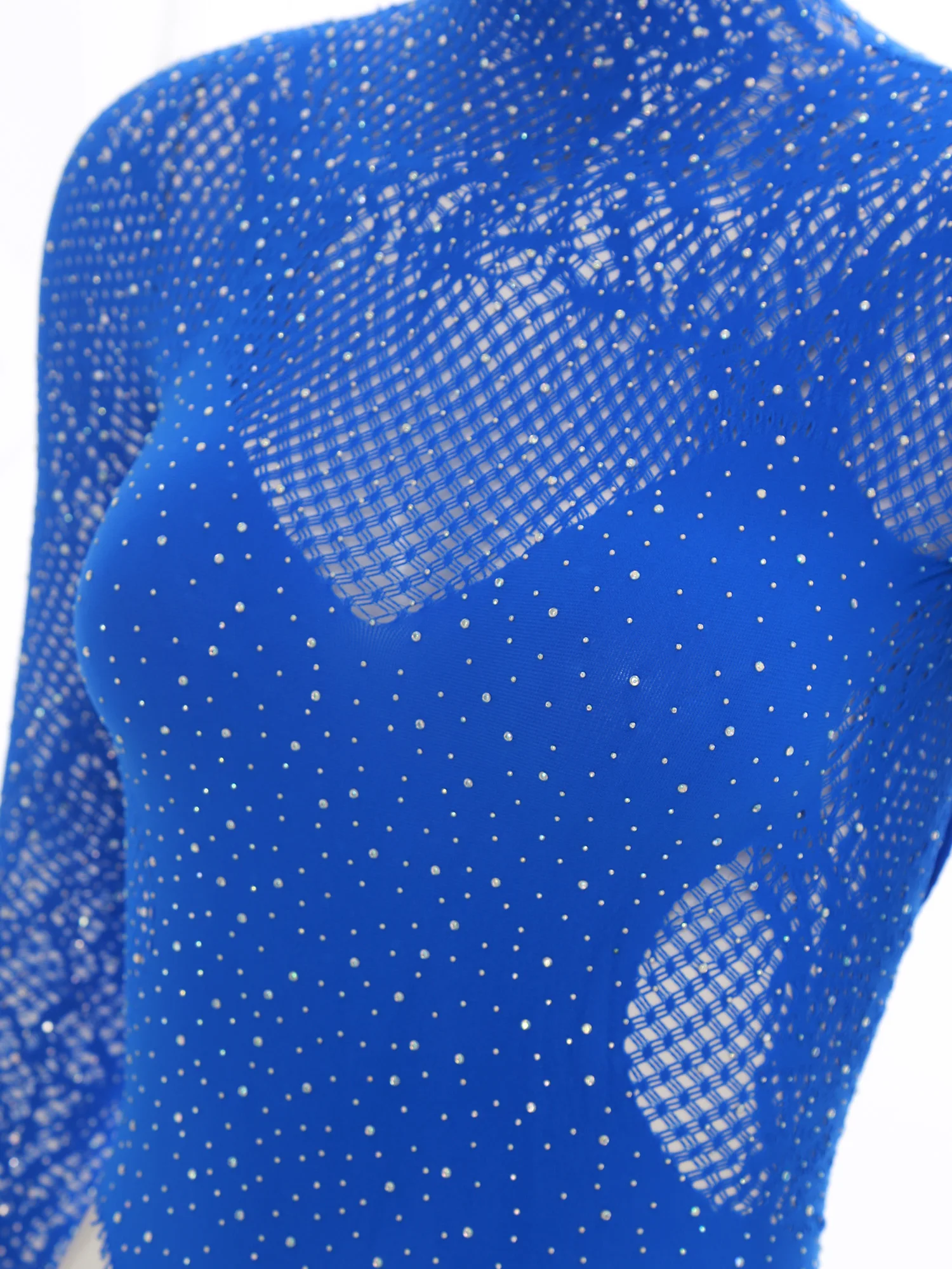 Letni damski błyszczący kombinezon z siateczki z dżetami, golf, długi rękaw, odkryte plecy, siateczkowy trykot, strój kąpielowy, bikini, narzutka, odzież klubowa.