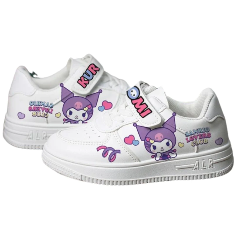 2024 Kawaii Sanrio Anime Kuromi Girls Shoes Sweet Cute Cartoon bambini studenti Sneakers con suola morbida piccole scarpe bianche regalo per bambini