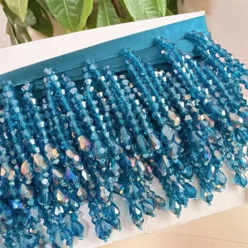 5,5 cm hohe Kristallanhänger-Perlenfransen-Spitze für DIY-Kleidung, Bühnenbekleidung, Heimdekoration, Kopfschmuck, dekorative Perlenquasten
