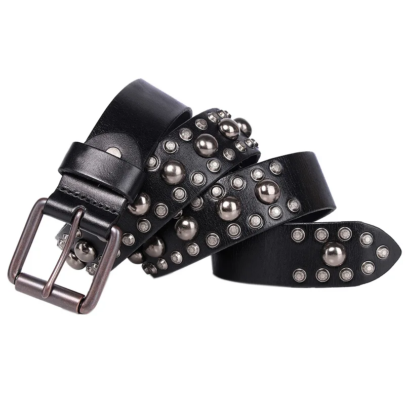 men casual goth hip hop studded belt black brown original leather rivets belts womens trendy pin buckle strapon spikes waistband