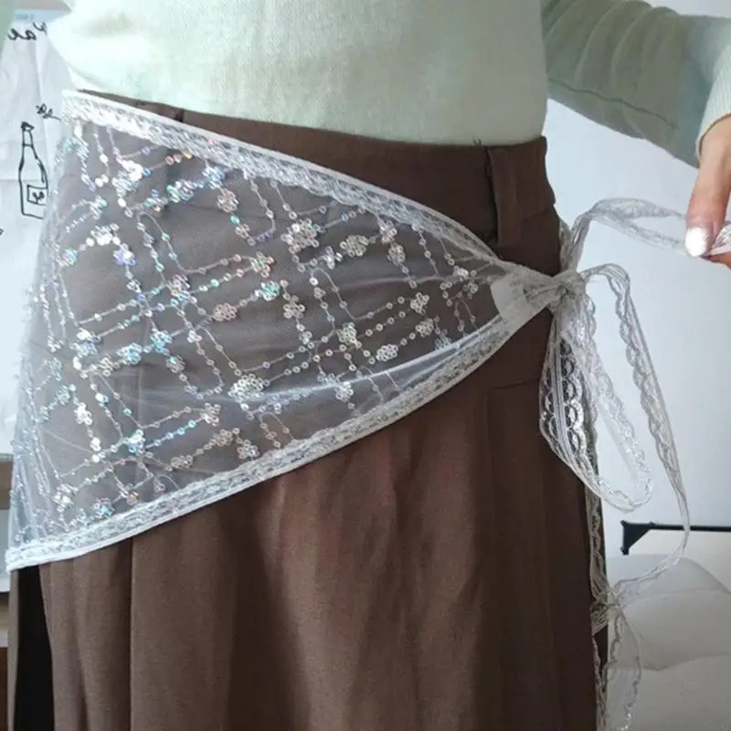 

Y3NE Women Sequins Mesh Triangle Wrap Skirt Mini Apron Hip Scarf Fart Curtain Corset