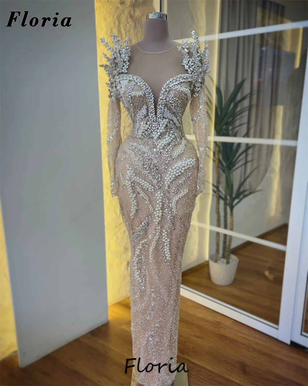 New Fashion Champagne Mermaid Evening Dresses Two Pieces Long Sleeves Party Dress Vestidos De Noiva Customized Prom Gowns 2025