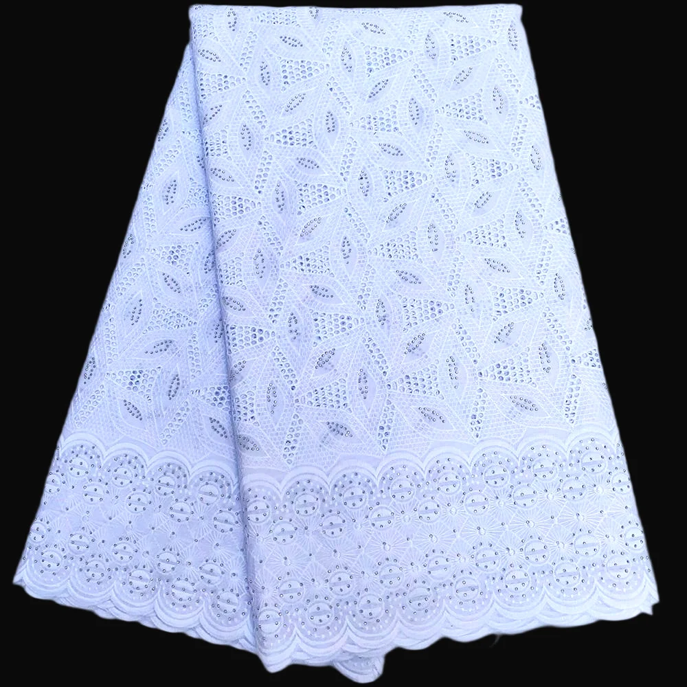

Luxury White Queen Lace Swiss Voile Embroidery 2026 Austria Eyelet African Dry Fabric High Quality Rhinestones For Dress CT16024