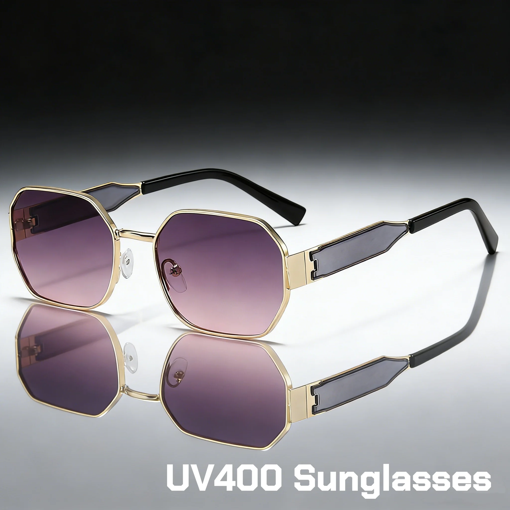 

Retro Spicy Girls Polygonal Sunglasses Women Luxury Metal Large Frame Sunscreen Eyeglasses Men Outdoor UV400 Driving Sunglasses