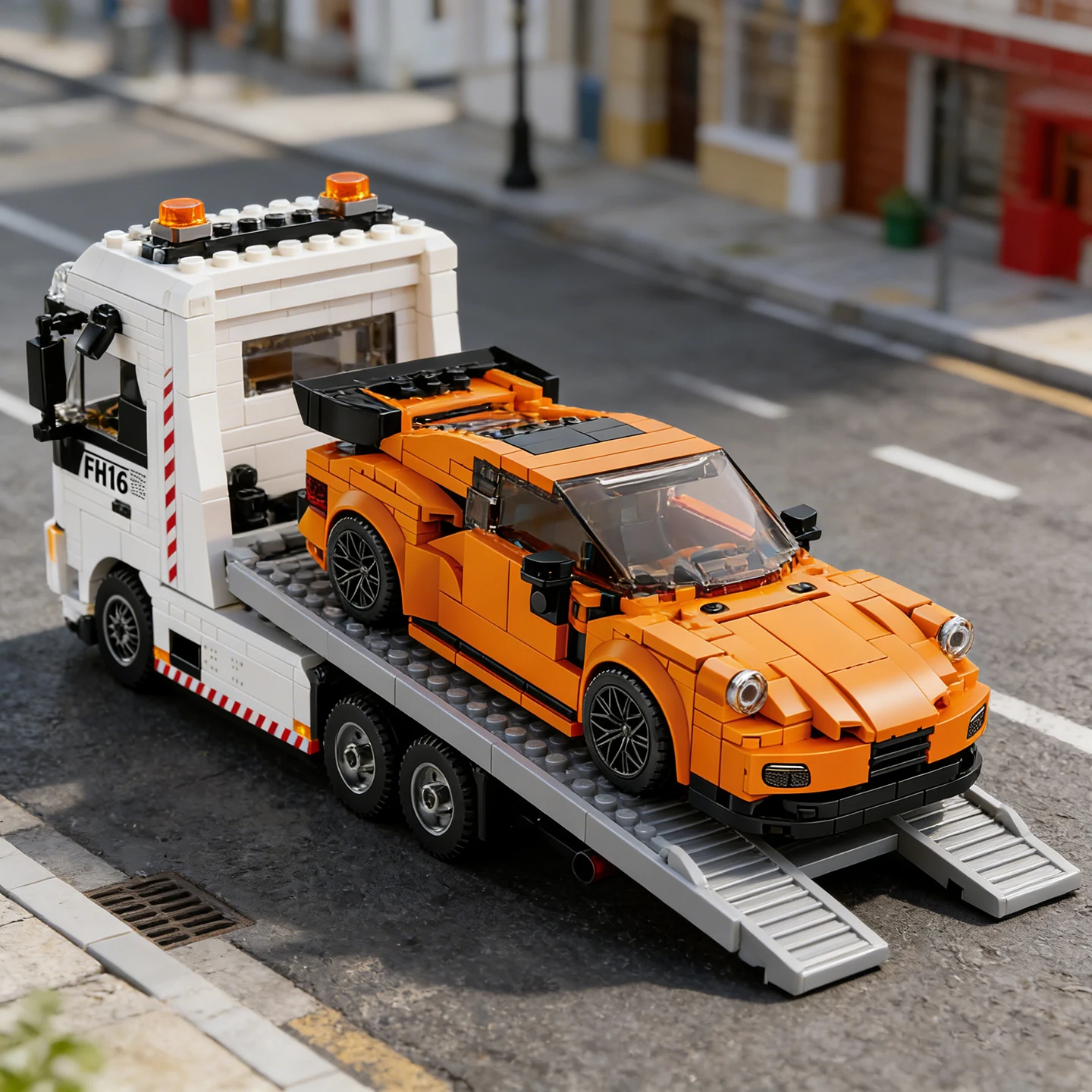 

FH16 rescue trailer 6x4 heavy-duty towing vehicle assembled building block trailer model truck toy 911 racing car