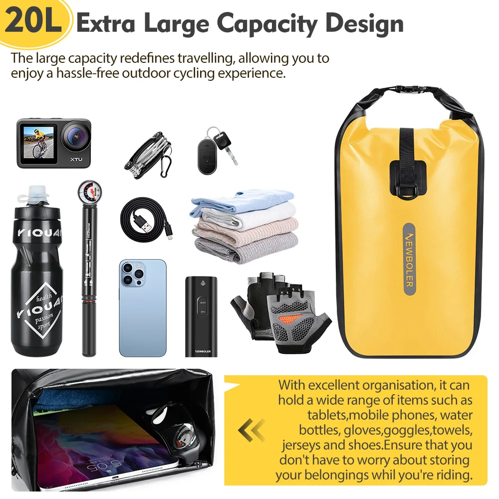 NEWBOLER Bike Pannier Bag 10/20L Quick Release Bicycle Tail Back Seat Rack Side Bag Cycling Bikepacking Travel Storage Bag
