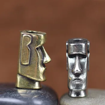 Porte-clés en laiton avec perles de couteau, pendentif, Statue en pierre d'île de pâques, gardien de garde, corde de parapluie EDC, Bracelet paracorde, accessoire à créer soi-même