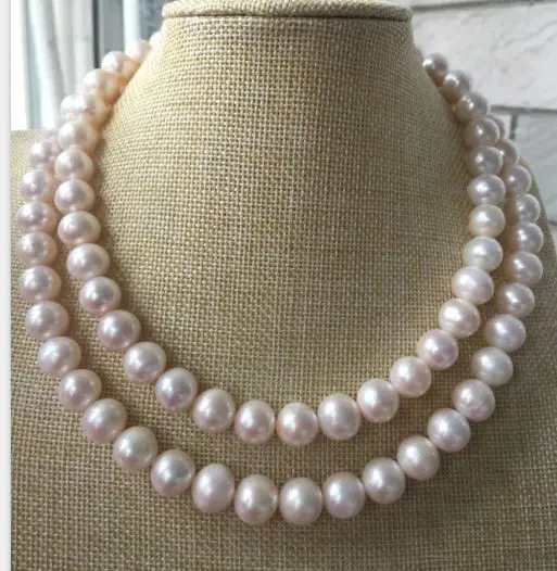 

double strands 9-10mm white round pearl necklace 18""925s