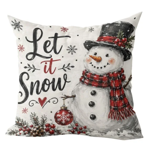 1pcs Rustic Christmas Snowman Throw Pillow Cover Let It Snow Holiday Decorative Cushion Case for Winter Home Sofa Bed