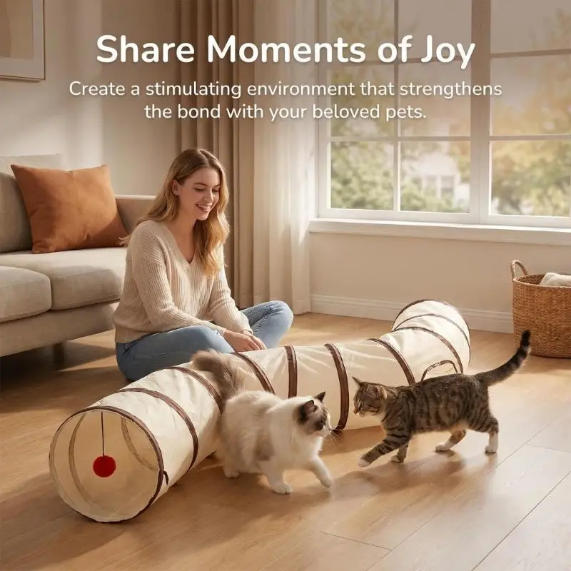 Activity Tunnel for Small Animals with Arched Fabric Track, Dangle Toy and Quick Store Design for Running, Resting and J0MC