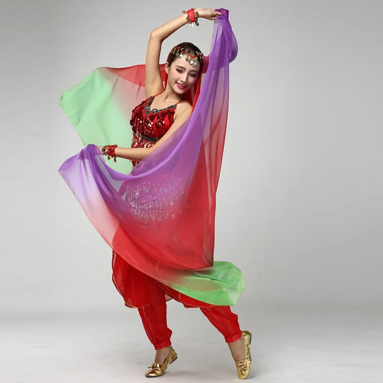 Gradual change dance cloth belly dancer hand scarf stage performance competition hand throw scarf opening dance scarf color dan