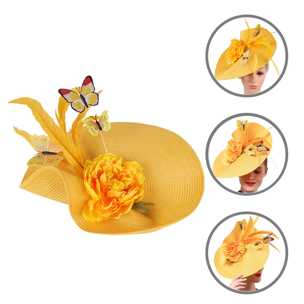 

Handmade Headgear Women Headpiece Bridal Hair Accessories Anniversary Straw Fascinator Fabric Tea Party Hat Bride Headdress