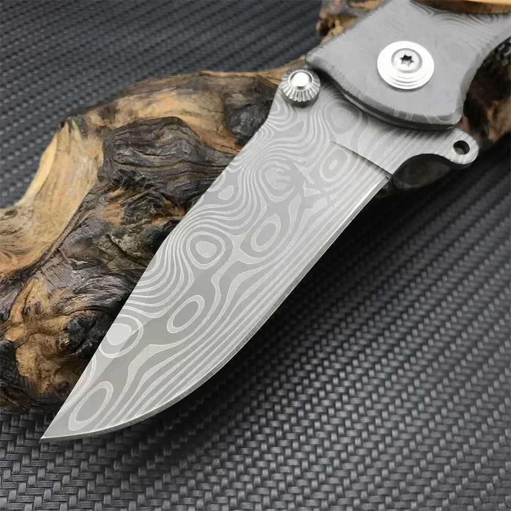 BN 339 Folding Knife Damascus Coating Blade Stainless Steel + Wood Handle Flipper Outdoor Camping Hunting Knives Pocket EDC Tool