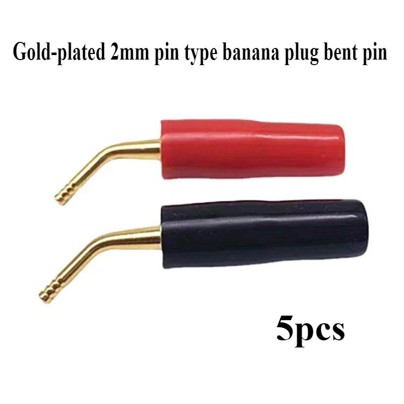 5pcs/lot 2mm Red & Black Gold-plated Copper Banana Plugs Adapter Speaker Audio Wire Cable Connector bent Pin Plugs