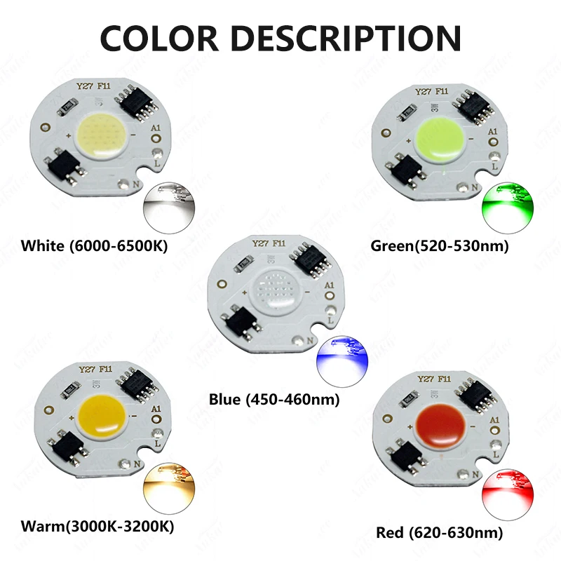 Y27 AC LED COB Chip Bead 220V 110V Dia 10mm 12W 10W 7W 5W 3W Down Ceiling Cup Lamp Source Warm White Red Green Blue Light Board