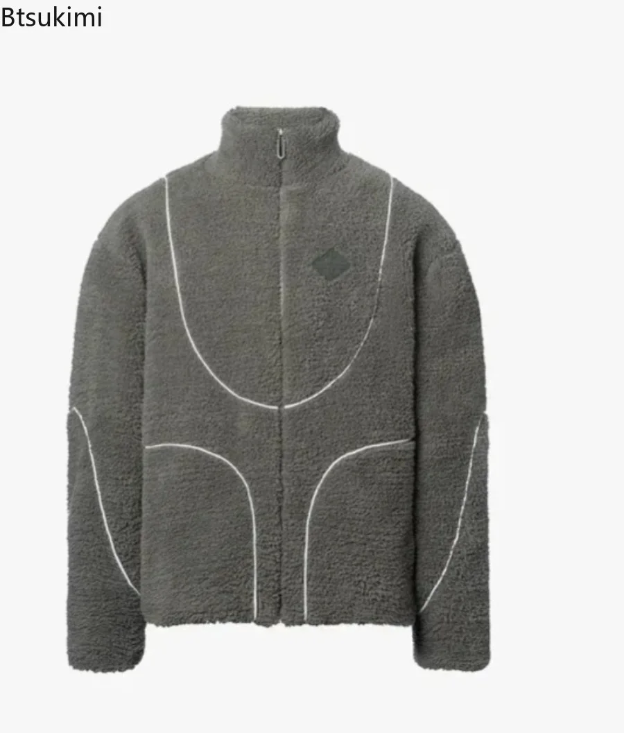 2025 Winter Men's Lamb Fleece Hooded Jacket Solid Color Loose Thick Warm Jacketcoat Fashion Casual Outdoor Windproof Warm Jacket