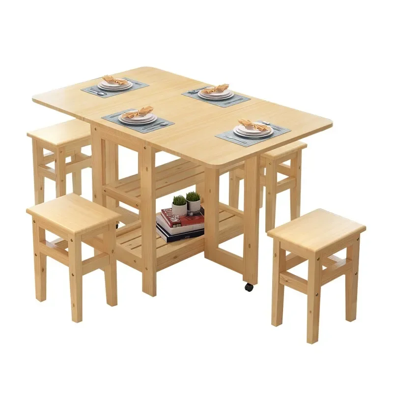 Solid wood folding dining table small apartment household foldable mobile dining table rectangular