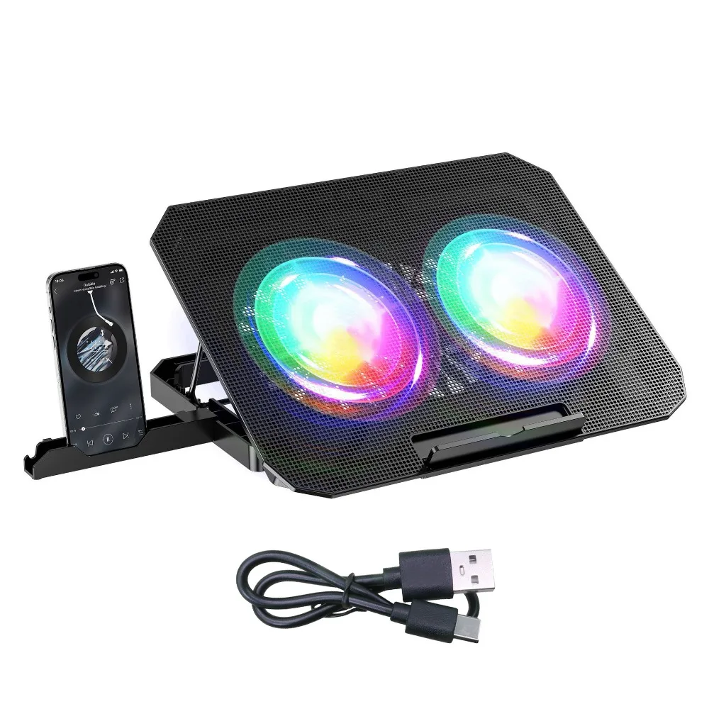 

CPU Cooling Foldable Laptop Table Colored Lights Portable Notebook Riser Fan USB Ports Cooling Laptop Stand Holder