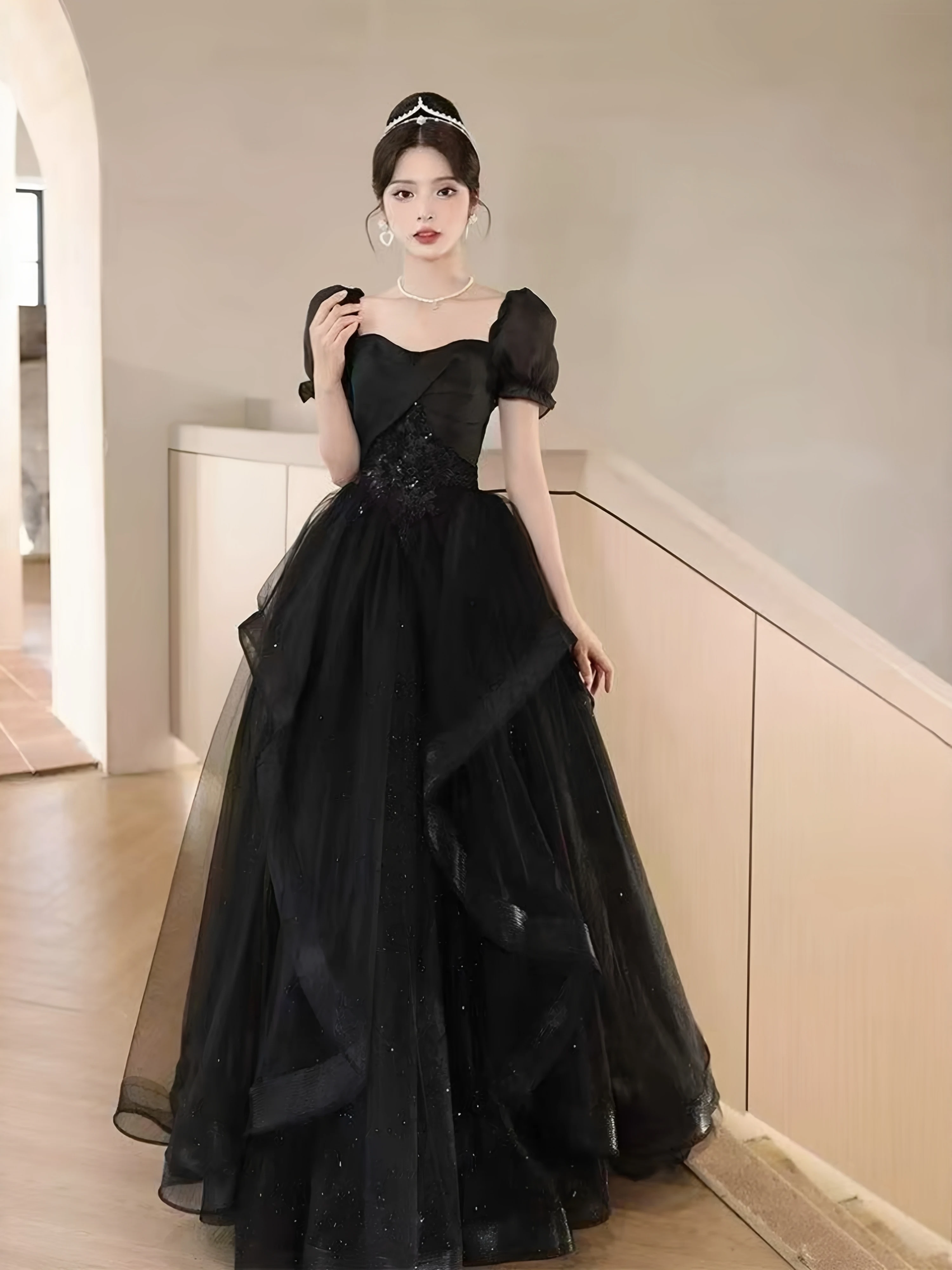 

Elegant Black Evening Gown Women's 2026 New High-End Feel Adult Ceremony Hostess Ball Lightweight Luxury Small Size